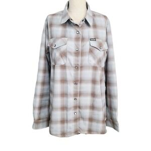 Dixxon Flannel Company Dawn Patrol Gray Brown Plaid Pearl Snap Streetwear L